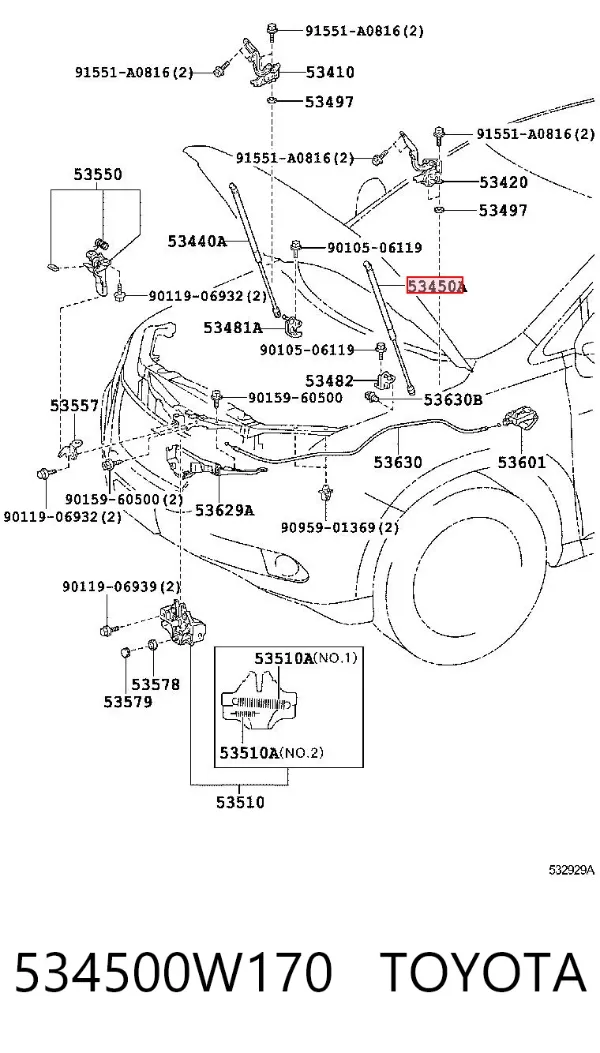 Amortecedor da capota 534500W170 Toyota