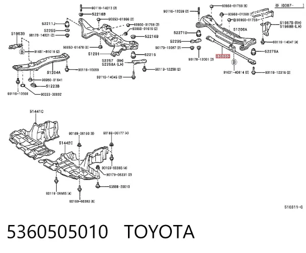 Barra Panhard de suspensão traseira 5360505010 Toyota
