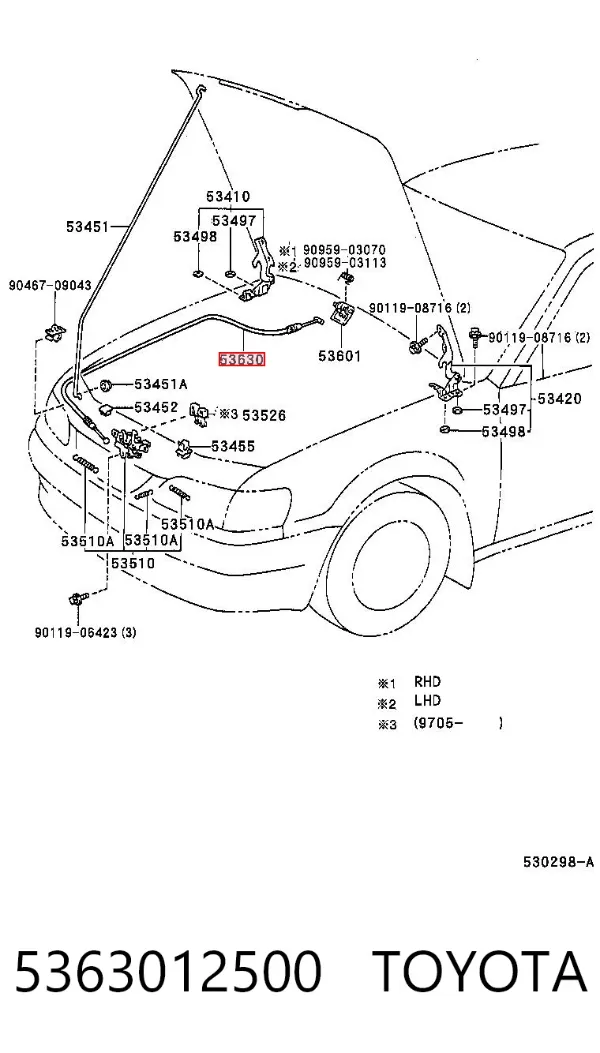 Cabo de abertura da capota Toyota Corolla E11