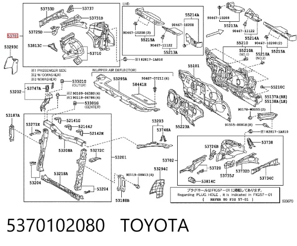 Arco do pára-lama dianteiro direito 5370102080 Toyota