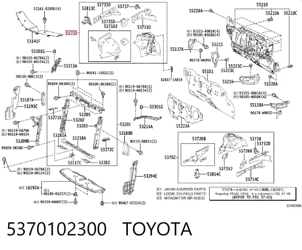 Arco do pára-lama dianteiro direito 5370102300 Toyota
