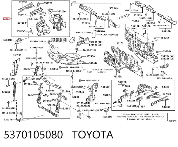 Arco do pára-lama dianteiro direito 5370105080 Toyota