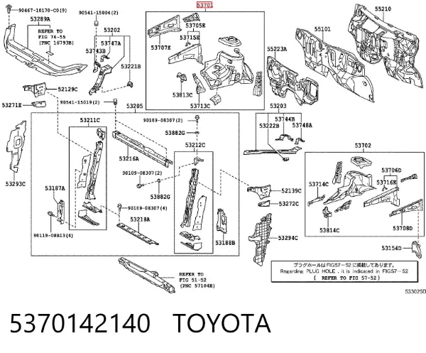 Arco do pára-lama dianteiro direito 5370142140 Toyota