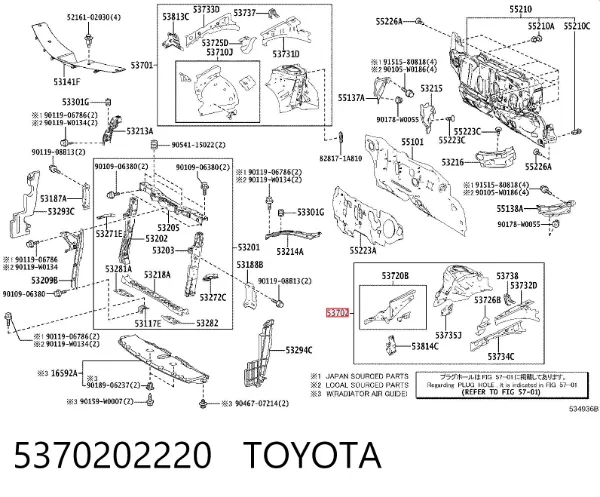Arco do pára-lama dianteiro esquerdo 5370202220 Toyota