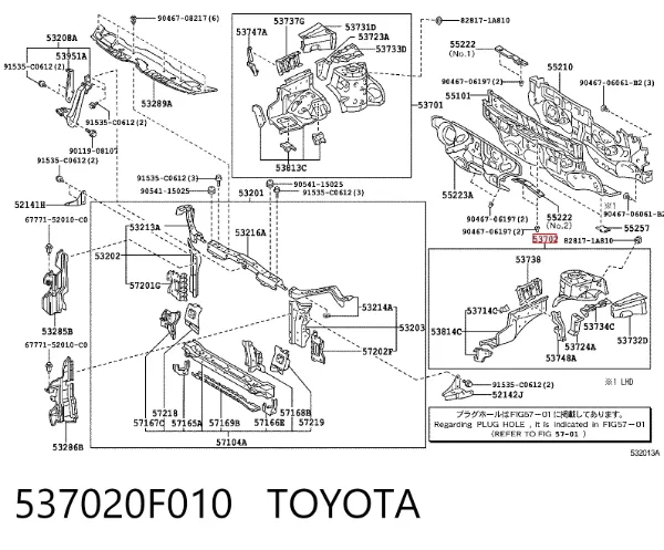 Arco do pára-lama dianteiro esquerdo 537020F010 Toyota