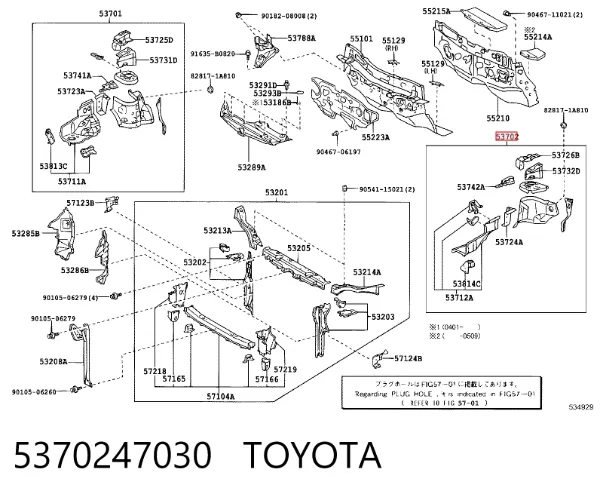 Arco do pára-lama dianteiro esquerdo 5370247030 Toyota