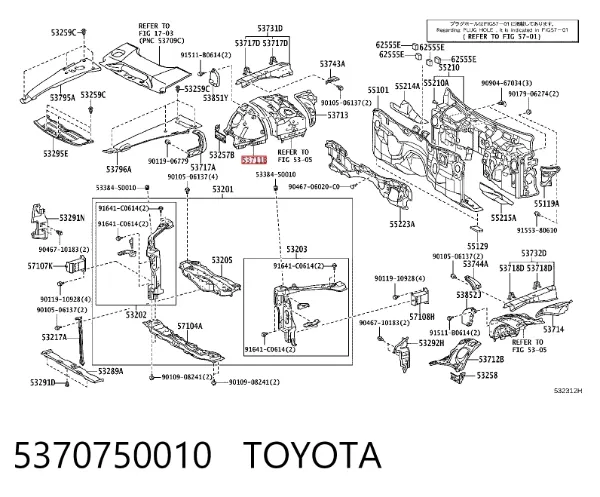 Arco do pára-lama dianteiro direito 5370750010 Toyota