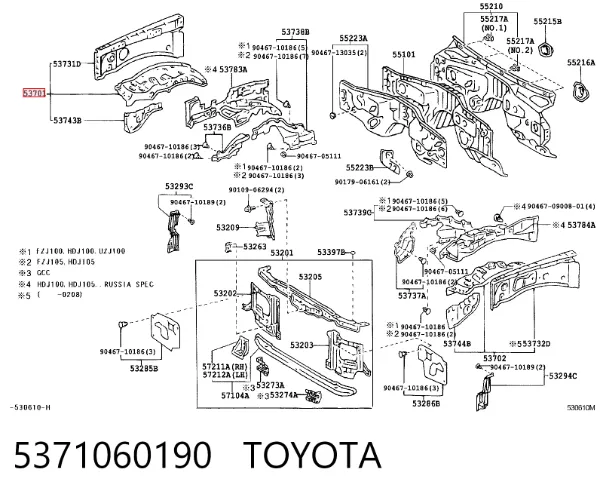 Arco do pára-lama dianteiro direito 5371060190 Toyota