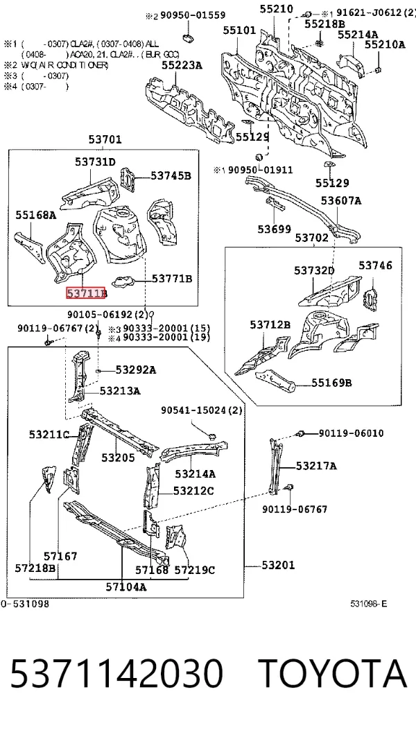 Arco do pára-lama dianteiro direito 5371142030 Toyota