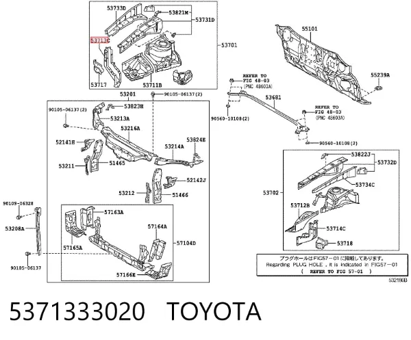 Consola dianteira de fixação do pára-lama dianteiro direito 5371333020 Toyota