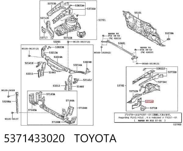 Consola dianteira de fixação do pára-lama dianteiro esquerdo 5371433020 Toyota