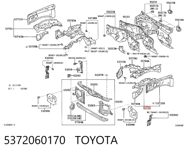 Arco do pára-lama dianteiro esquerdo 5372060170 Toyota