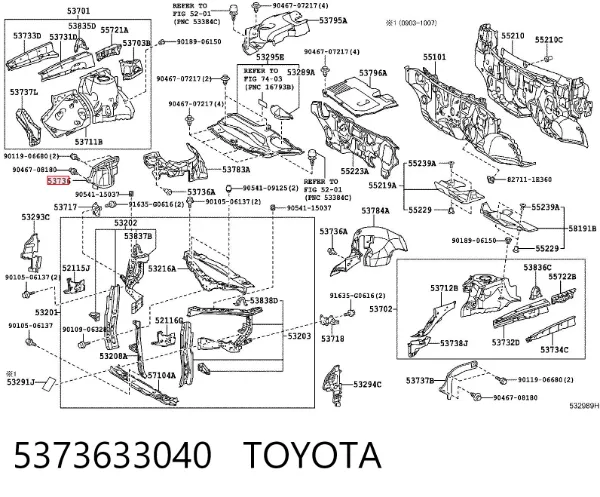 Escudo protetor contra o barro de arco dianteiro do pára-lama 5373633040 Toyota