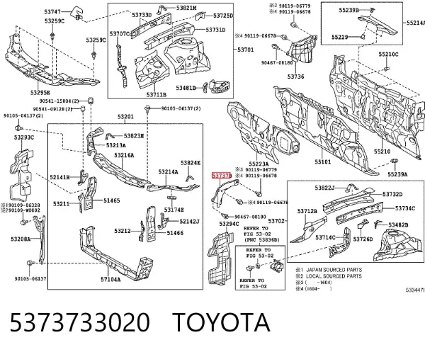 Escudo protetor contra o barro de arco dianteiro do pára-lama 5373733020 Toyota