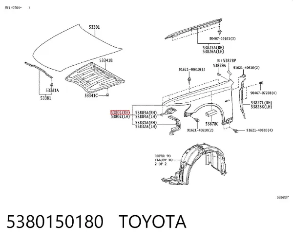 Pára-lama dianteiro direito 5380150180 Toyota