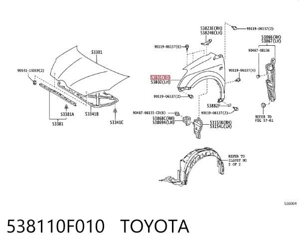 Pára-lama dianteiro direito 538110F010 Toyota