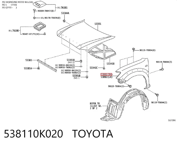 Pára-lama dianteiro direito 538110K020 Toyota