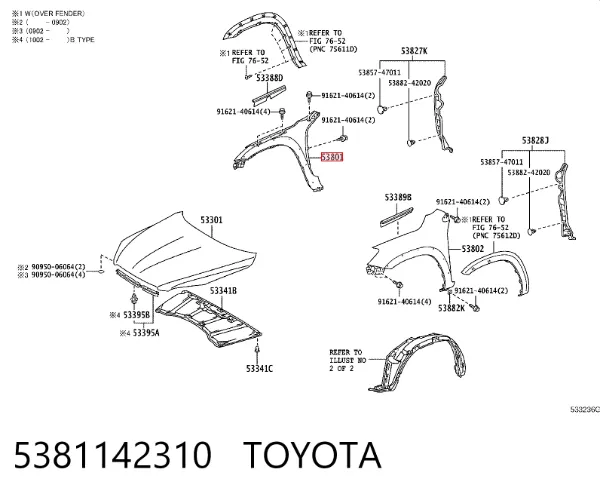 Pára-lama dianteiro direito 5381142310 Toyota