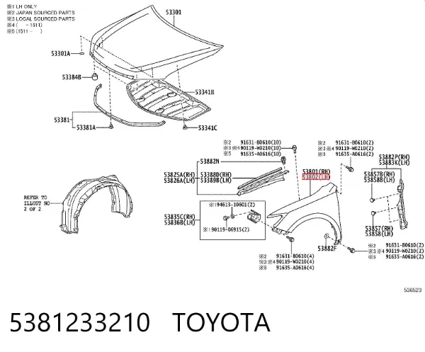 Pára-lama dianteiro esquerdo 5381233210 Toyota