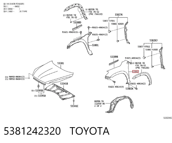 Pára-lama dianteiro esquerdo 5381242320 Toyota