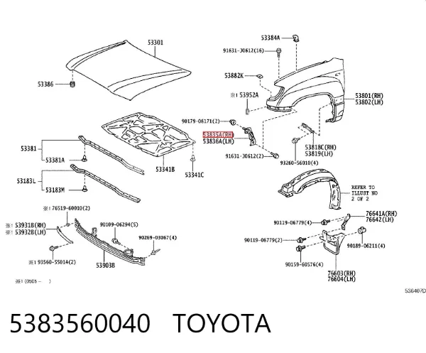 Consola dianteira de fixação do pára-lama dianteiro 5383560040 Toyota