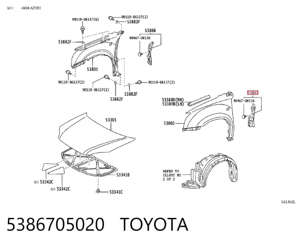 Compactador do pára-lama 5386705020 Toyota