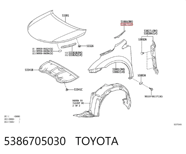 Compactador do pára-lama 5386705030 Toyota