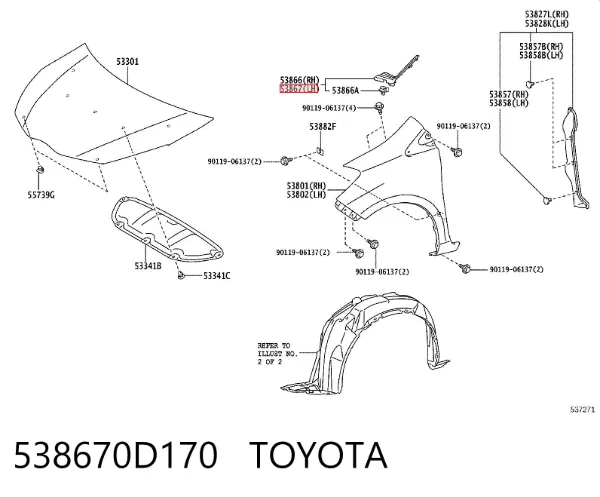 Compactador do pára-lama 538670D170 Toyota