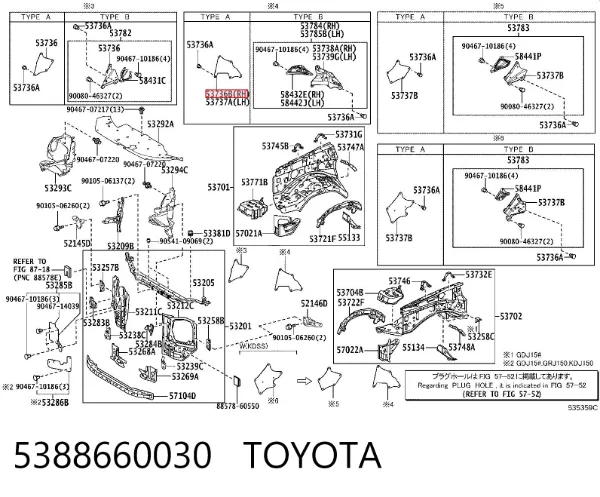 Compactador do pára-lama 5388660030 Toyota