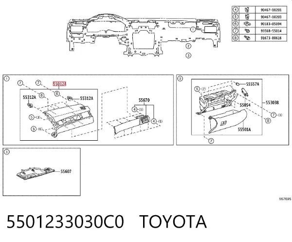 Placa sobreposta de painel de instrumentos de passageiros do cinto de segurança 5501233030C0 Toyota