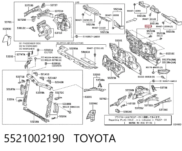 Isolamento contra o ruído do painel de motores 5521002190 Toyota