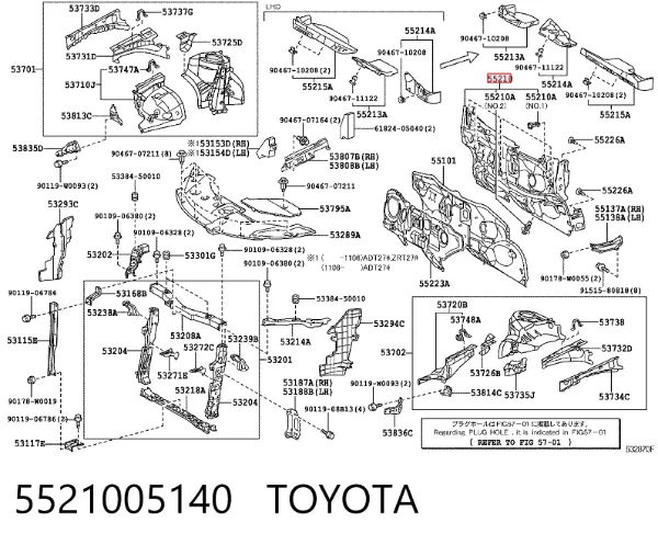Isolamento contra o ruído do painel de motores 5521005140 Toyota