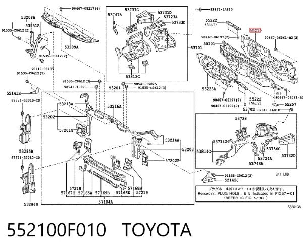 Isolamento contra o ruído do painel de motores 552100F010 Toyota