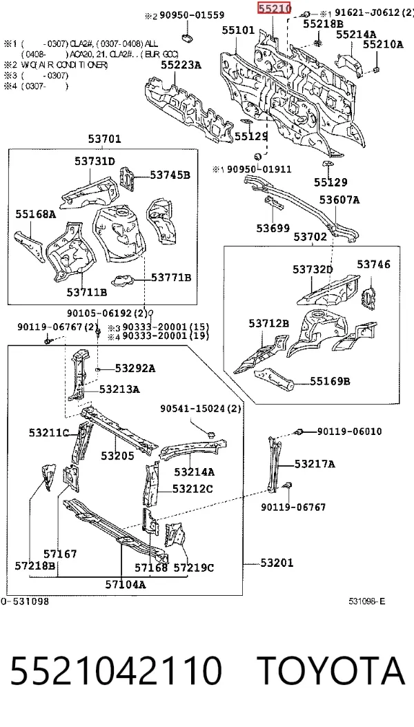 Isolamento contra o ruído do painel de motores 5521042110 Toyota