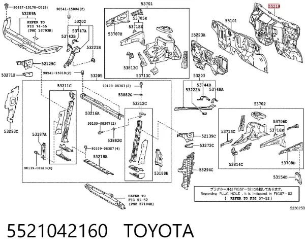 Isolamento contra o ruído do painel de motores 5521042160 Toyota
