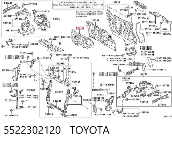 Isolamento contra o ruído do painel de motores 5522302120 Toyota
