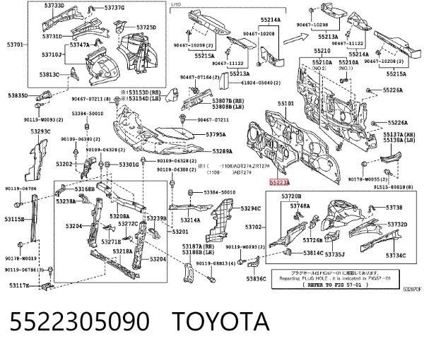 Isolamento contra o ruído do painel de motores 5522305090 Toyota