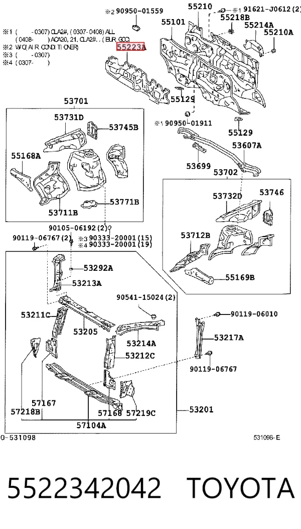 Isolamento contra o ruído do painel de motores 5522342042 Toyota