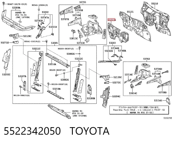 Isolamento contra o ruído do painel de motores 5522342050 Toyota