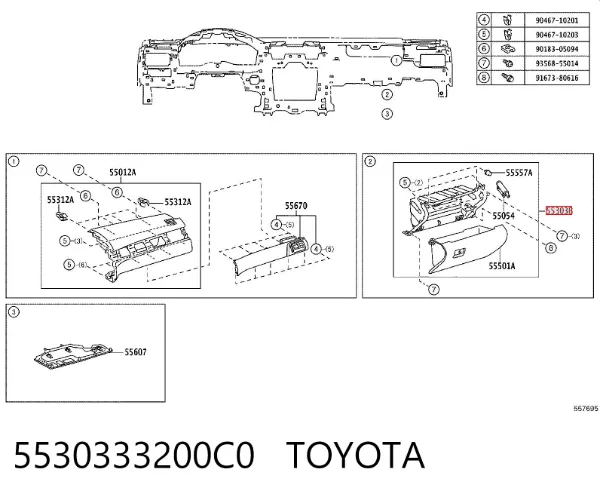Caixa para porta-luvas (porta-luvas) 5530333200C0 Toyota