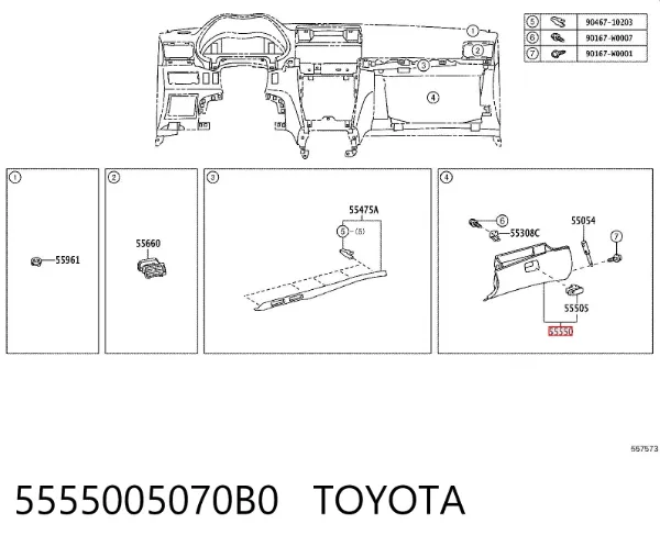 Tampa da caixa para luvas (porta-luvas) 5555005070B0 Toyota