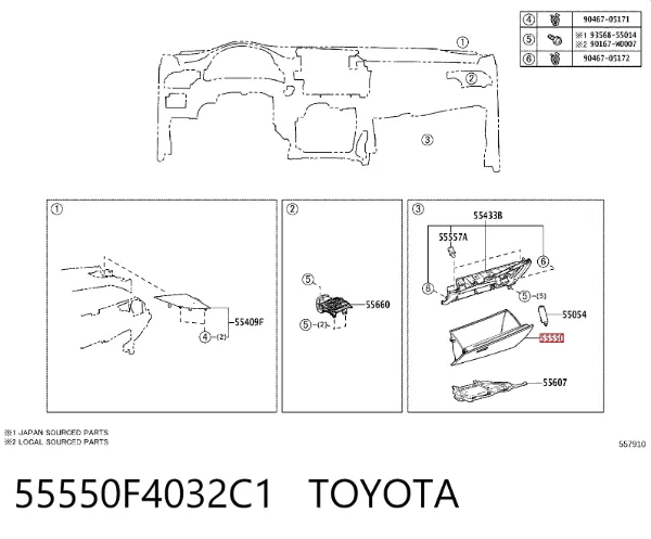 Caixa para porta-luvas (porta-luvas) Toyota C-HR X10