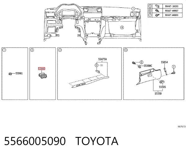 Grelha direita de ventilação de salão no "painel de instrumentos" 5566005090 Toyota