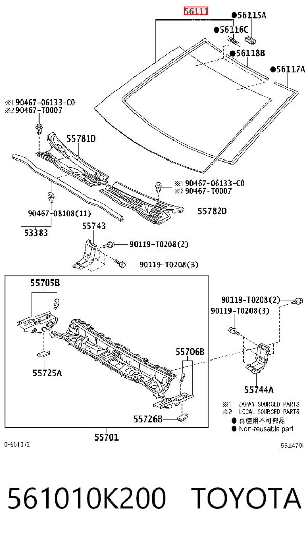 Pára-brisas 561010K200 Toyota