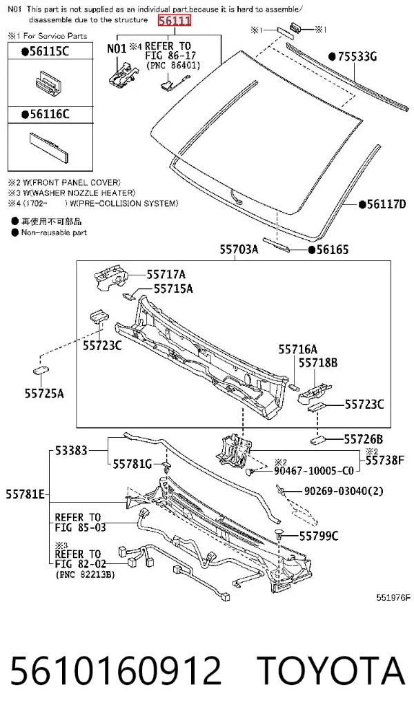 Pára-brisas 5610160912 Toyota