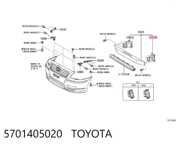 Consola de reforçador do pára-choque dianteiro 5701405020 Toyota