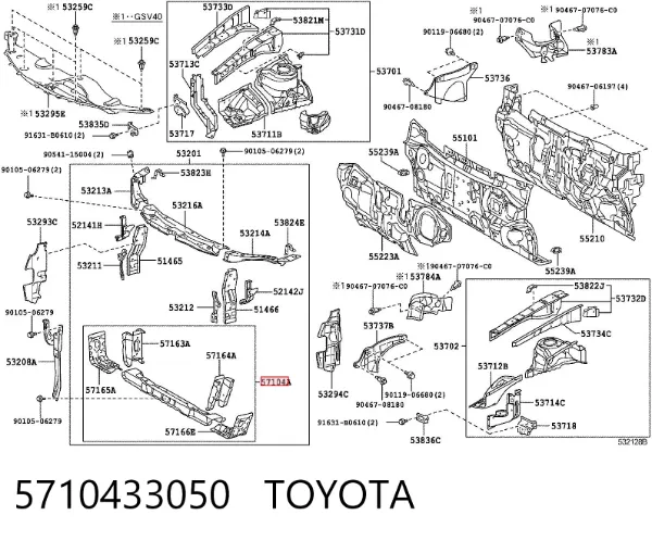 Suporte inferior do radiador (painel de montagem de fixação das luzes) 5710433050 Toyota