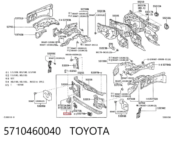 Suporte inferior do radiador (painel de montagem de fixação das luzes) 5710460040 Toyota