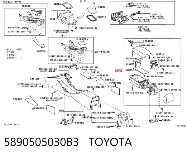 Braço de consola central Toyota Avensis II
