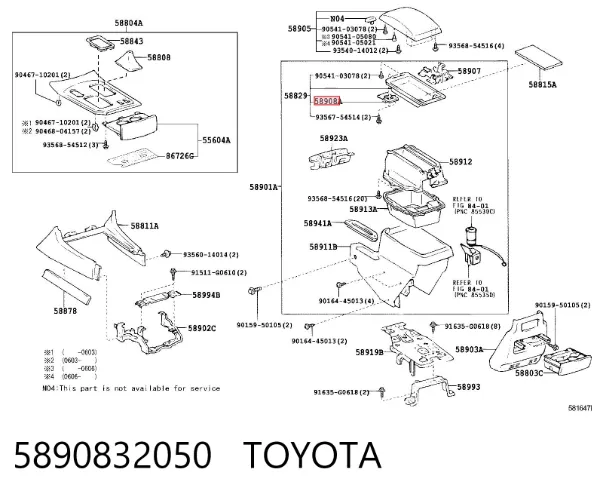 Fecho da caixa para luvas 5890832050 Toyota